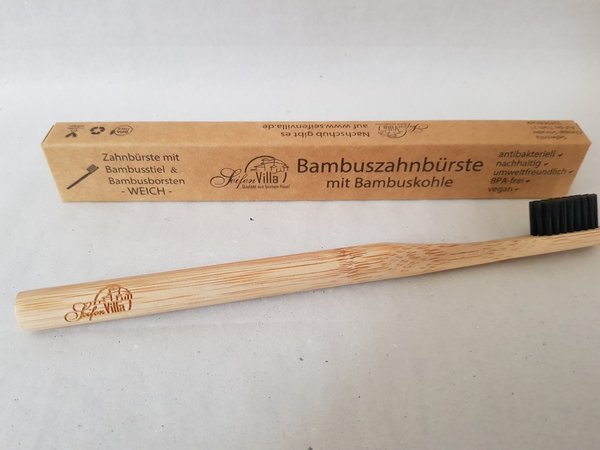 Bambus Zahnbürste mit Bambuskohle WEICH, 100 % Natur und vegan, umweltfreundlich, kompostierbar